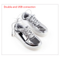 Unisex Mädchen Jungen USB Lade Licht blinkende Silber LED Laufschuhe